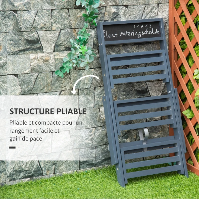 Outsunny Étagère à Fleurs Supports de Pots Porte Plante Bois 3 niveuax avec Rebord - Tableau Noir Personnalisable intégré pour Intérieur Balcon Jardin Terrasse - Bois Sapin Gris