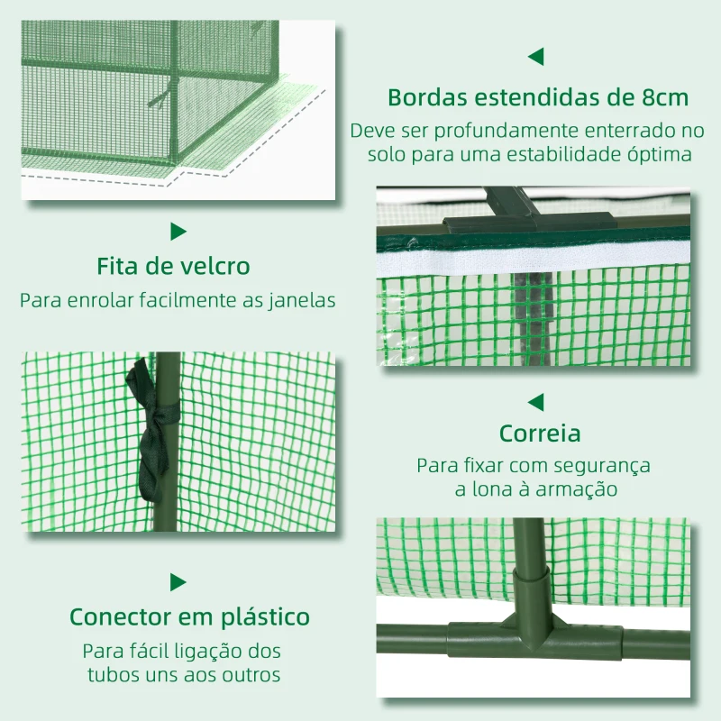 Outsunny Estufa de Jardim 180x90x70cm Estufa de Jardim com 2 Janelas Enroláveis Cobertura de PE e Estrutura de Metal Estufa para Cultivo de Plantas Flores Verde