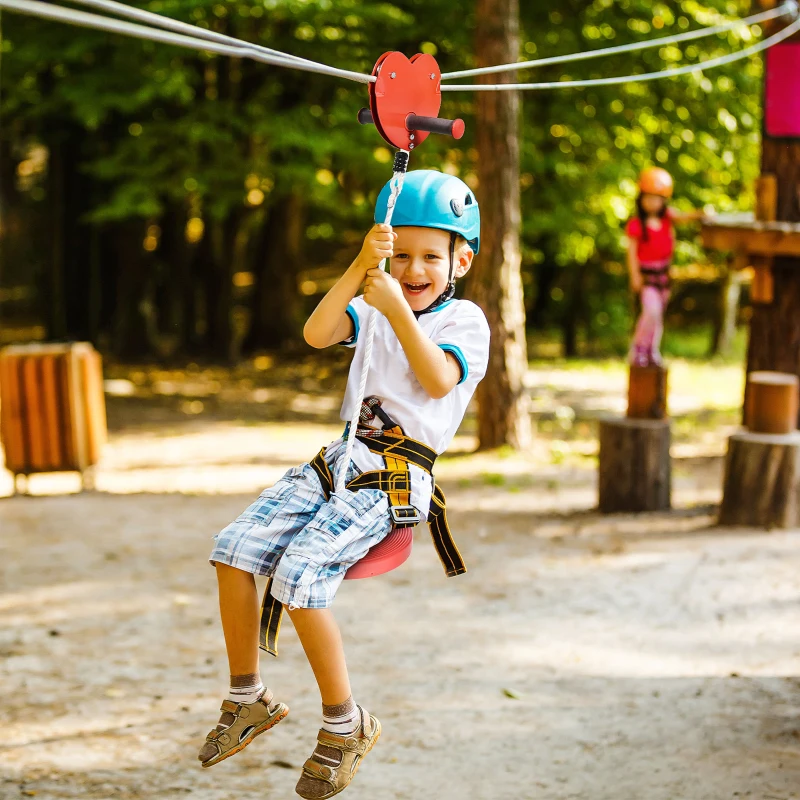 Outsunny outdoor zipline voor kinderen van 3-14 jaar rood 2000 x 28 x 140 cm