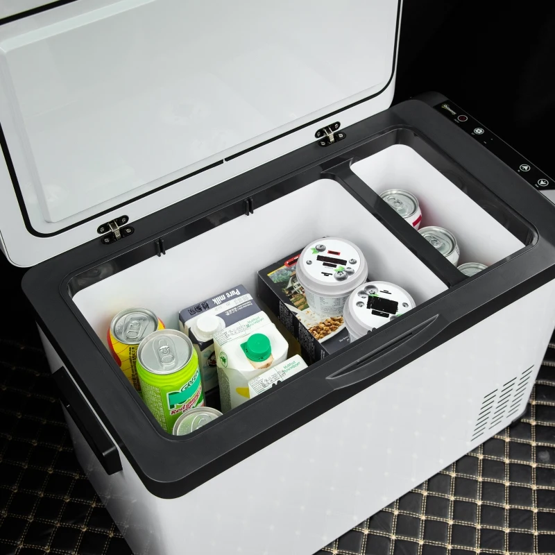 Outsunny Geleira de Compressor 30L Geleira Portátil de Carro CC 12V/24V e CA 110-240V até -22 ℃ com Tela Tátil e Alças para Barco Caminhão 61x32x40cm Branco