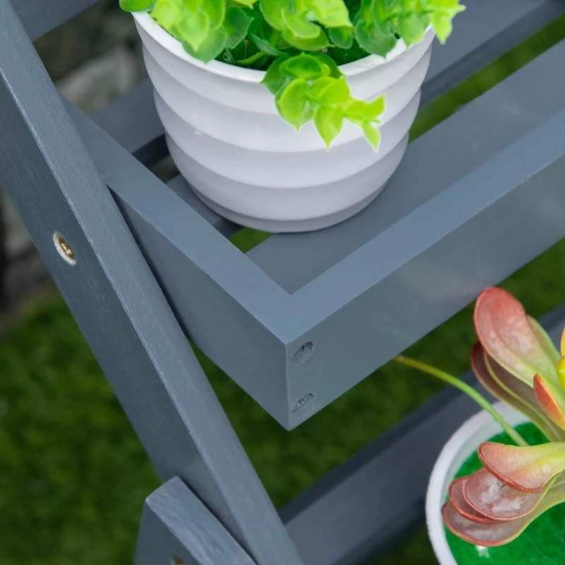 Outsunny Étagère à Fleurs Supports de Pots Porte Plante Bois 3 niveuax avec Rebord - Tableau Noir Personnalisable intégré pour Intérieur Balcon Jardin Terrasse - Bois Sapin Gris