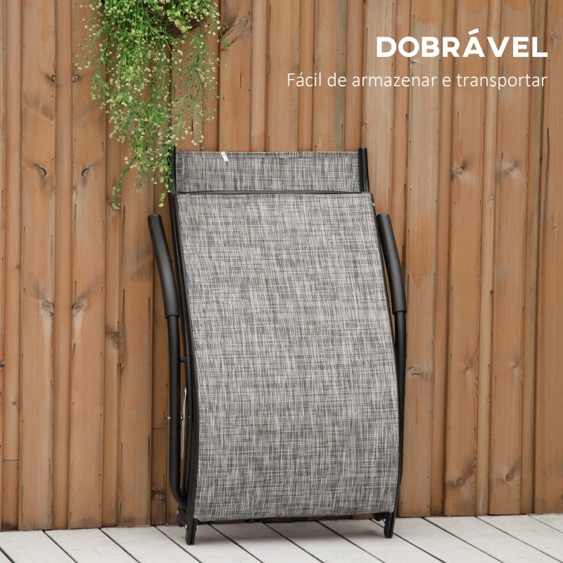Outsunny Espreguiçadeira de Jardim com Apoio para os Braços Apoio para os Pés Encosto Respirável e Estrutura de Metal Ergonómico para Terraço Praia Acampamento 170x62x68cm Cinza