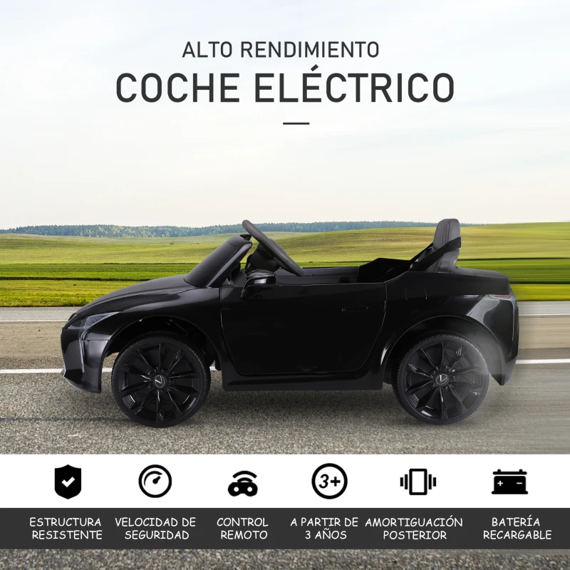 HOMCOM Coche Eléctrico para Niños +3 Años Automóvil LEXUS LC500 Control Remoto y Manual con Música Bocina y Faros Soporta Máx.30 kg 106x63x44 cm Negro