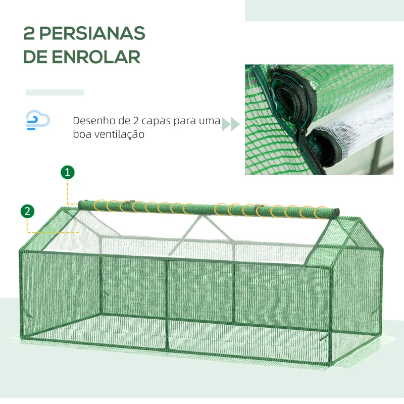 Outsunny Estufa de Jardim 180x90x70cm Estufa de Jardim com 2 Janelas Enroláveis Cobertura de PE e Estrutura de Metal Estufa para Cultivo de Plantas Flores Verde