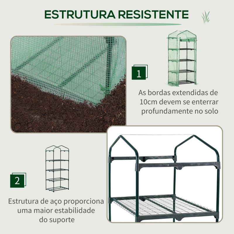 Outsunny Estufa de Jardim com 4 Prateleiras e Cobertura de PE Estufa de Aço para Cultivo de Plantas Flores 70x50x160cm Verde