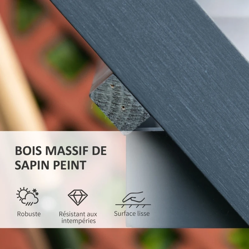 Outsunny Étagère à Fleurs Supports de Pots Porte Plante Bois 3 niveuax avec Rebord - Tableau Noir Personnalisable intégré pour Intérieur Balcon Jardin Terrasse - Bois Sapin Gris