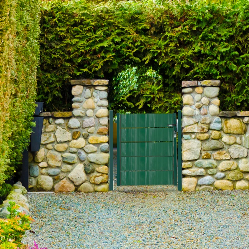 HOMCOM Porta de Vedação de Jardim Aço com Tecido Opaco Maçaneta de Fechadura 3 3 Chaves Porta de Vedação para Exterior Pátio Terraço 97x150cm Verde