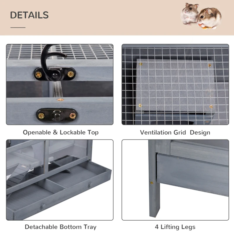 PawHut Wooden Hamster Cage Rodent Mouse Pet Small Animal Kit Large Hut Box Double Room Easy Clean 92 x 34 x 48 cm