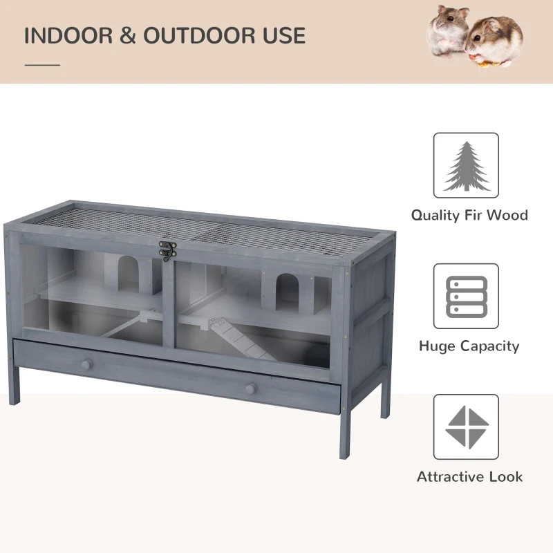 PawHut Wooden Hamster Cage Rodent Mouse Pet Small Animal Kit Large Hut Box Double Room Easy Clean 92 x 34 x 48 cm