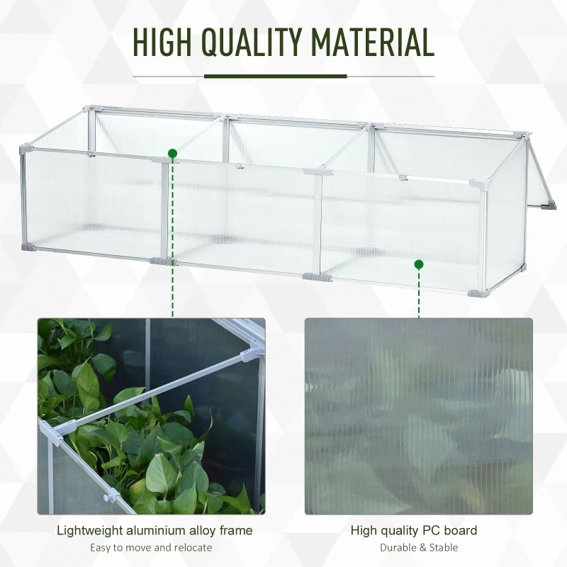 Outsunny Outdoor Greenhouse Polycarbonate Grow House Flower Vegetable Plants Raised Bed Garden Aluminum Cold Frame 180 x 51 x 51 cm