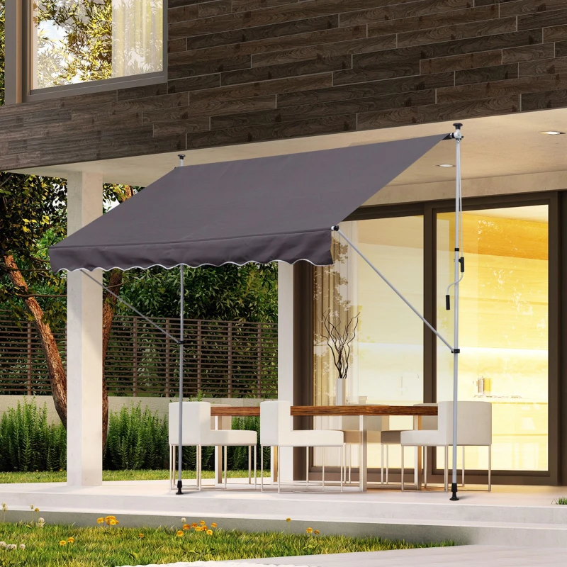 Outsunny Balcony 3 x 1.5m Manual Adjustable Awning DIY Patio Clamp Awning Canopy Grey