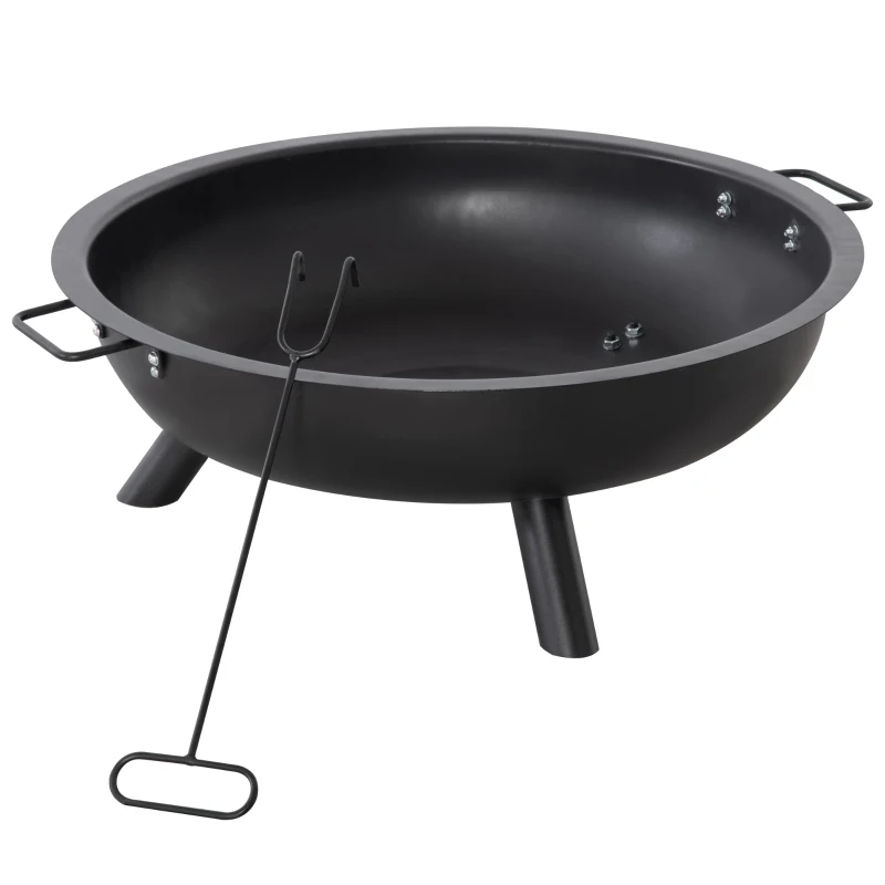 Outsunny misa paleniskowa z pogrzebaczem kosz paleniskowy okrągły palenisko do ogrodu na kemping do grilla stal kolor czarny 79 x 69 x 25,5 cm
