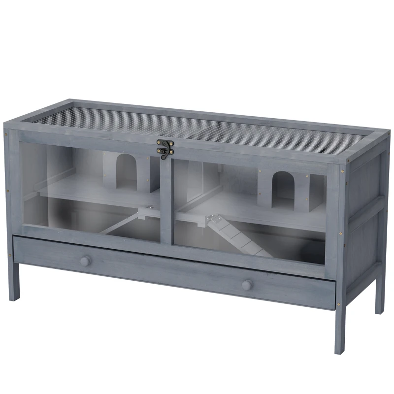 PawHut Wooden Hamster Cage Rodent Mouse Pet Small Animal Kit Large Hut Box Double Room Easy Clean 92 x 34 x 48 cm