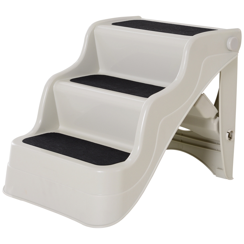 PawHut PVC Foldable Pet Stairs Cream White