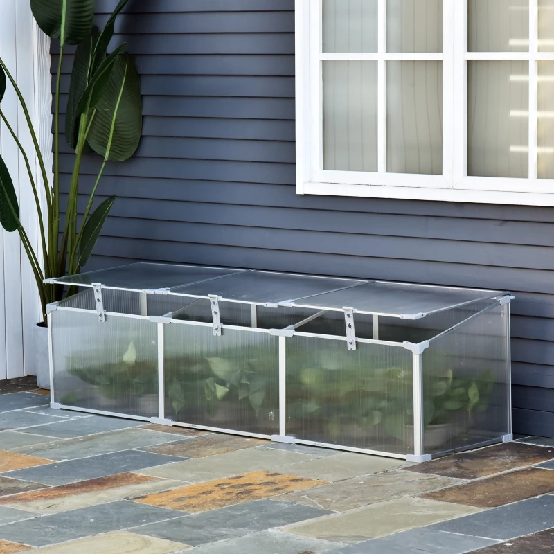 Outsunny Outdoor Greenhouse Polycarbonate Grow House Flower Vegetable Plants Raised Bed Garden Aluminum Cold Frame 180 x 51 x 51 cm