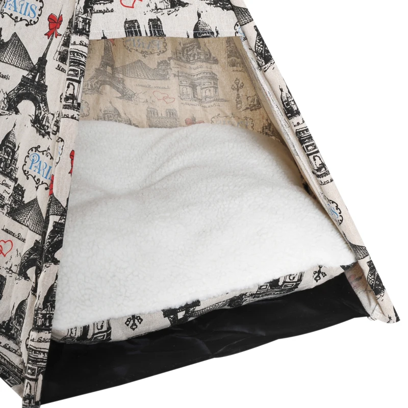 PawHut Portable Canvas Pet Teepee Tent Foldable Cat Bed Dog Puppy House Small Animal Play Kennels Removable Washable Cushion