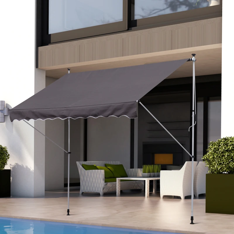 Outsunny Balcony 3 x 1.5m Manual Adjustable Awning DIY Patio Clamp Awning Canopy Grey