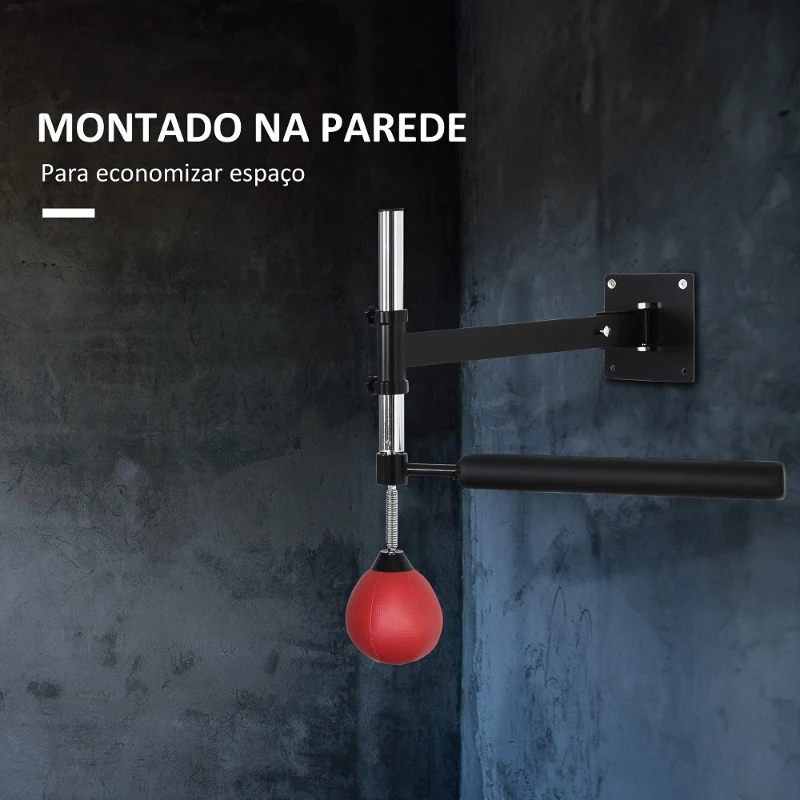 HOMCOM Punching Ball de Boxe Montado na Parede Altura Ajustável com Barra Giratória e Inflador 79x72x20cm Preto e Vermelho