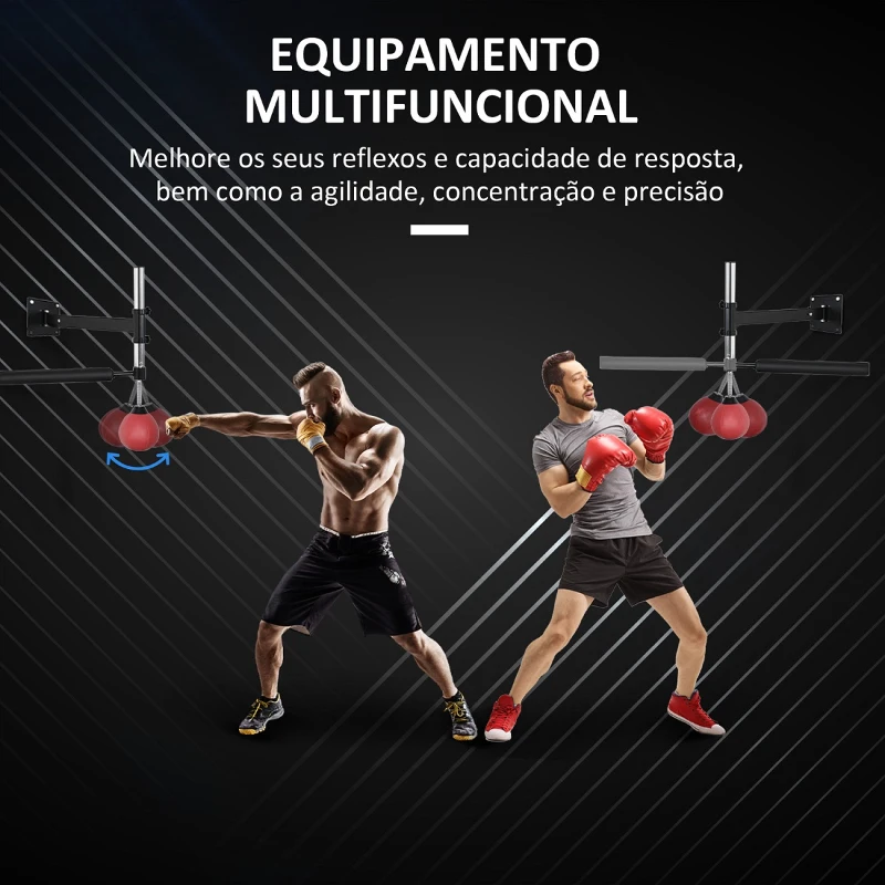 HOMCOM Punching Ball de Boxe Montado na Parede Altura Ajustável com Barra Giratória e Inflador 79x72x20cm Preto e Vermelho