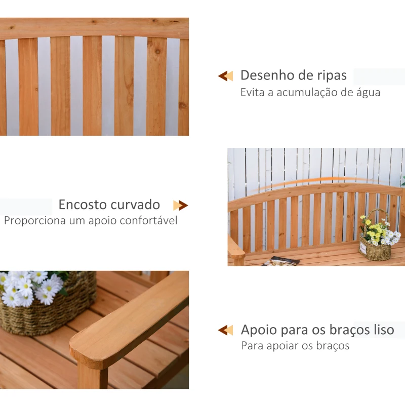 Outsunny Banco de Jardim de 3 Lugares Banco de Ripas de Madeira com Encosto Apoio para os Braços Terraço Varanda Exterior Carga 320kg 140x50x85cm Natural