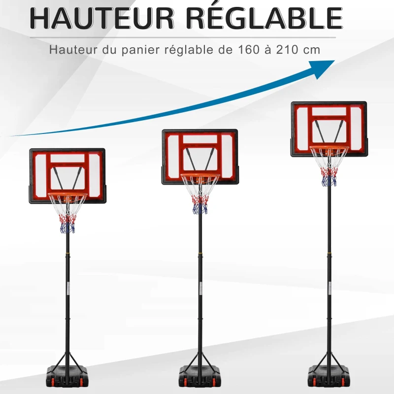 Homcom Panier de Basket Réglable 205-261 cm Rouge Noir