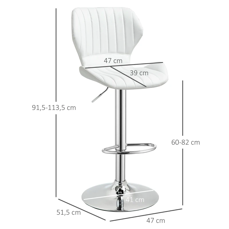 HOMCOM Lot de 2 tabourets de bar 47x51,5x91,5x91,5-113,5 cm blanc