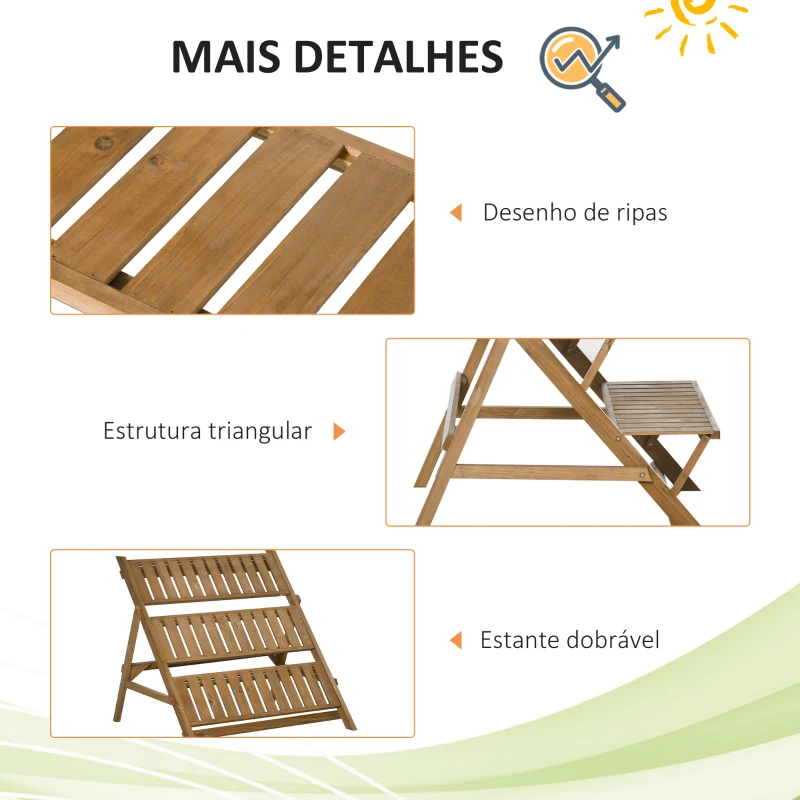 Outsunny Suporte de Madeira para Plantas em Forma de Escada com 3 Prateleiras Dobrável Suporte de Vasos de Plantas para Decoração de Interiores e Exteriores 101x83x88cm Marrom