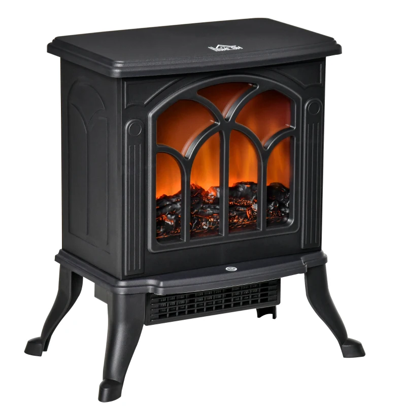 HOMCOM Chimenea eléctrica estilo retro termostato regulable 750/1500 W efecto llama LED metal ABS 37,3 x 23,1 x 44 cm negro