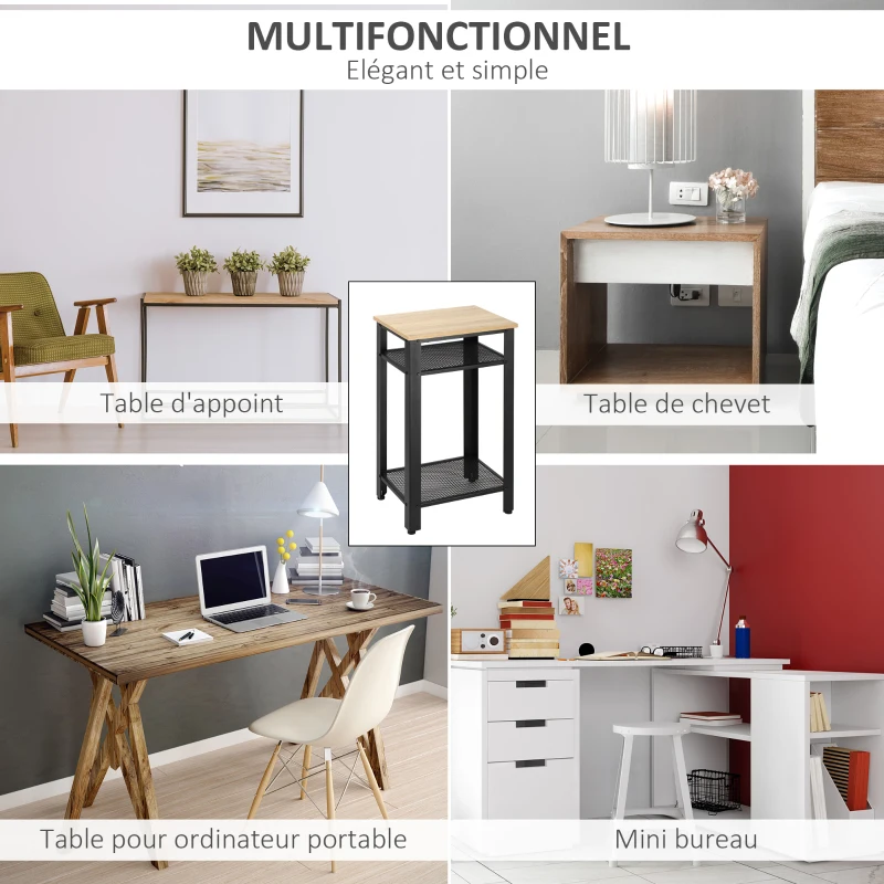 HOMCOM Table d'appoint de style industriel 45x35x75 cm Chêne et noir