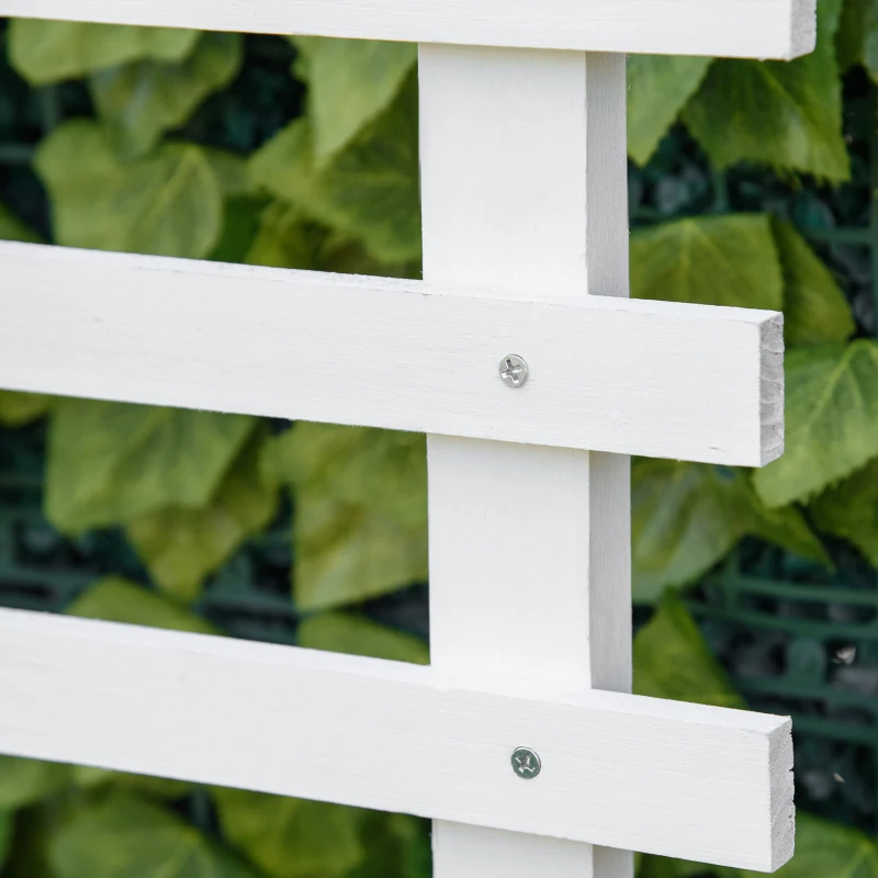 Outsunny Floreira com Treliça de Madeira Maciça com 4 Rodas Caixa de Plantio com Suporte para Plantas Trepadeiras e Malha Geotêxtil para Cultivos de Plantas Flores 76x30x155cm Branco