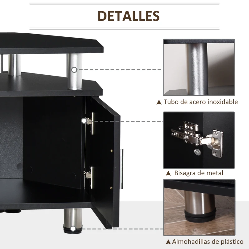 HOMCOM Banco de TV de diseño contemporáneo, multialmacenamiento: 2 puertas, nicho central, estante grande, 120L x 40L x 52H cm, negro, cromado