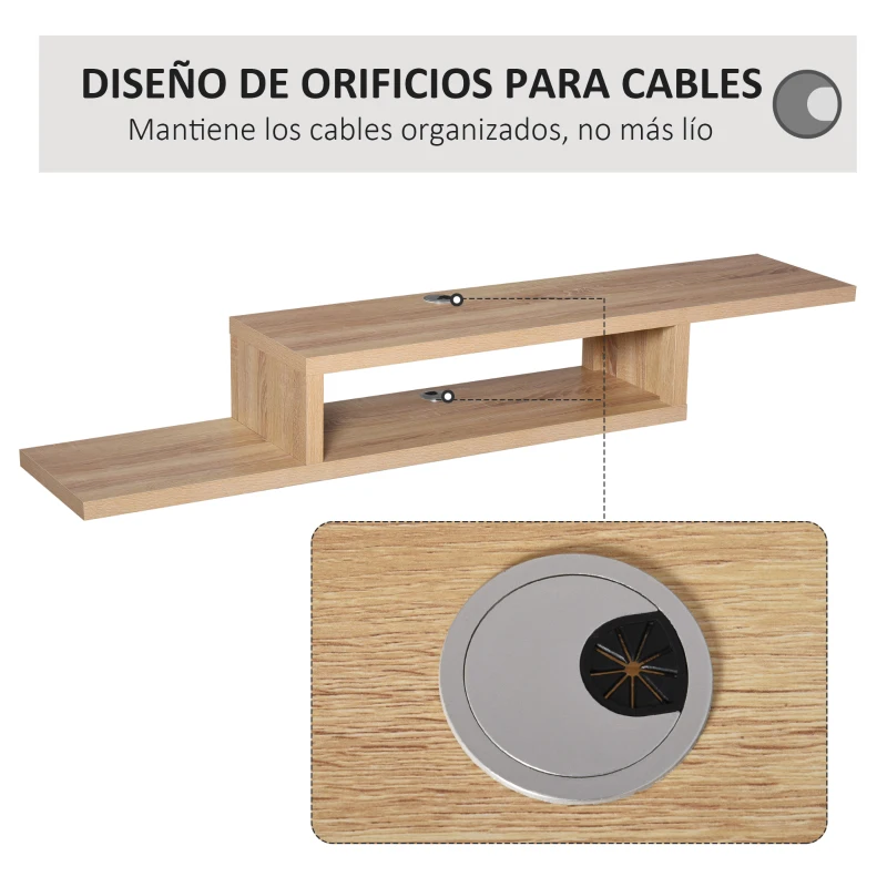HOMCOM Mueble de TV Mesa Flotante para Televisión hasta 60 Pulgadas en la Pared con 2 Estantes Madera 152,4x29,8x21 cm Roble Claro