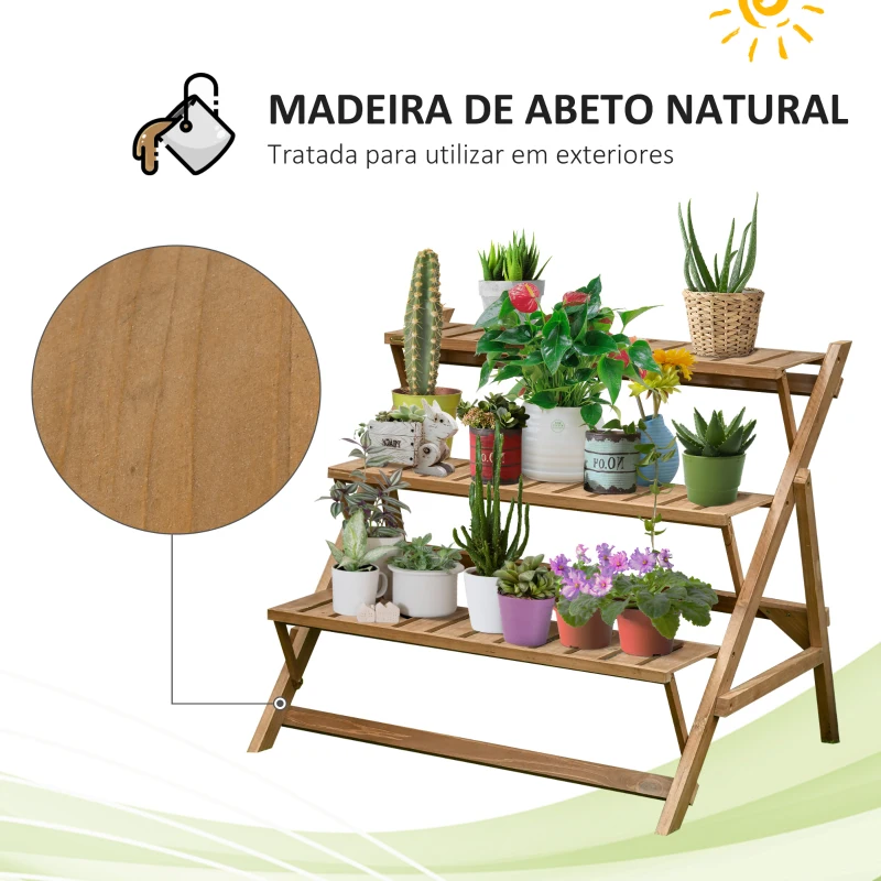 Outsunny Suporte de Madeira para Plantas em Forma de Escada com 3 Prateleiras Dobrável Suporte de Vasos de Plantas para Decoração de Interiores e Exteriores 101x83x88cm Marrom