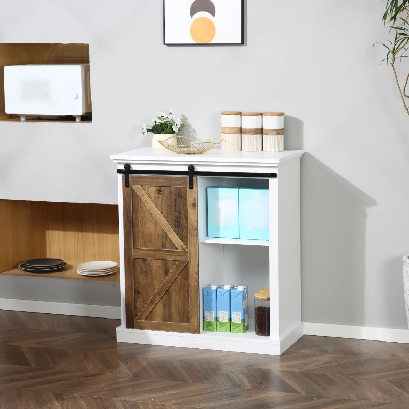 HOMCOM Armario buffet de cocina mueble de almacenamiento con puerta corredera imitación granero estantes ajustables para comedor cocina sala de estar 80 x 39 x 87 cm