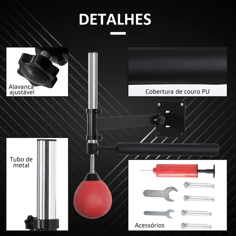 HOMCOM Punching Ball de Boxe Montado na Parede Altura Ajustável com Barra Giratória e Inflador 79x72x20cm Preto e Vermelho