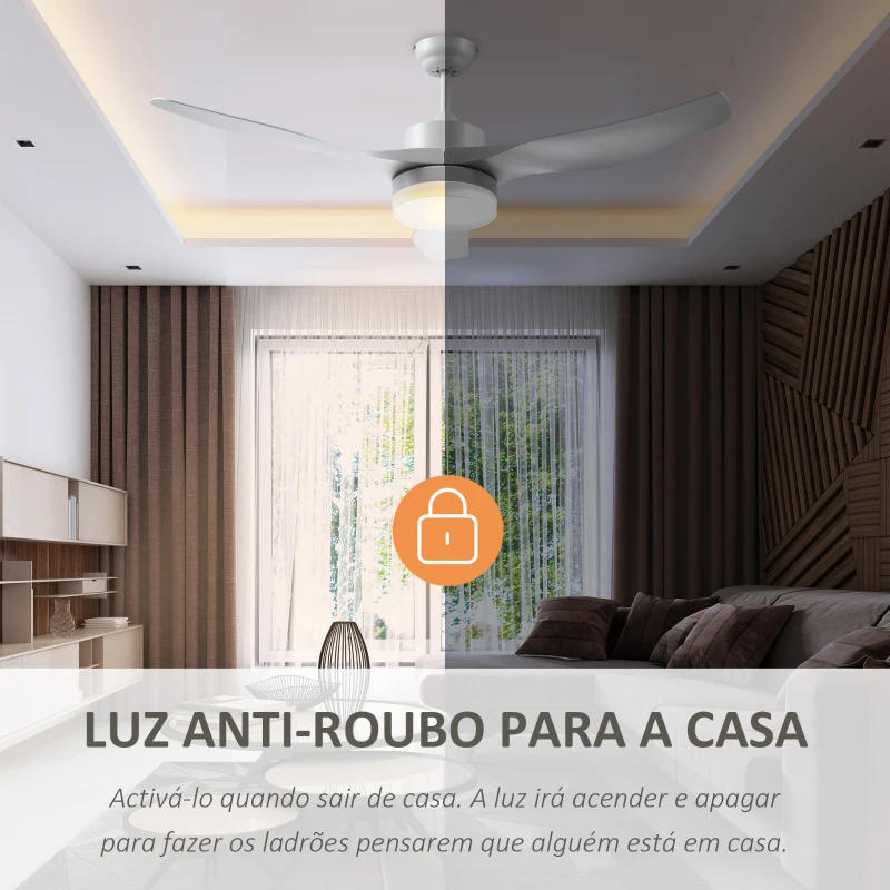 HOMCOM Ventoinha de Teto 20,5W Diâmetro 132cm com Controle Remoto Luz LED Ajustável em 3 Níveis 3 Lâminas Reversíveis 6 Velocidades e Temporizador para Dormitório Sala de Estar Branco