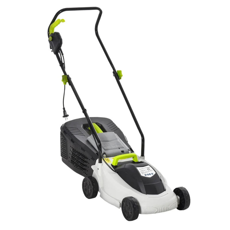 Outsunny Cortacésped Eléctrico potencia del motor 1300 W anchura de corte 32 cm alturas de corte - 25 mm 40 mm o 55 mm con caja de recogida 25L doble interruptor de seguridad
