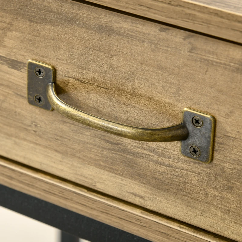 HOMCOM Mesa de recibidor con 2 cajones y un estante estilo vintage elegante estructura metálica y tablero de partículas sólido 100x35x76,5 cm marrón