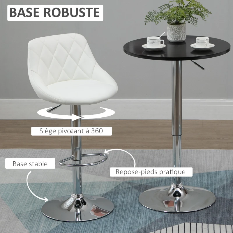 HOMCOM Jeu de 2 tabourets de bar pivotants à hauteur réglable 51,5x48x83-104 cm blanc