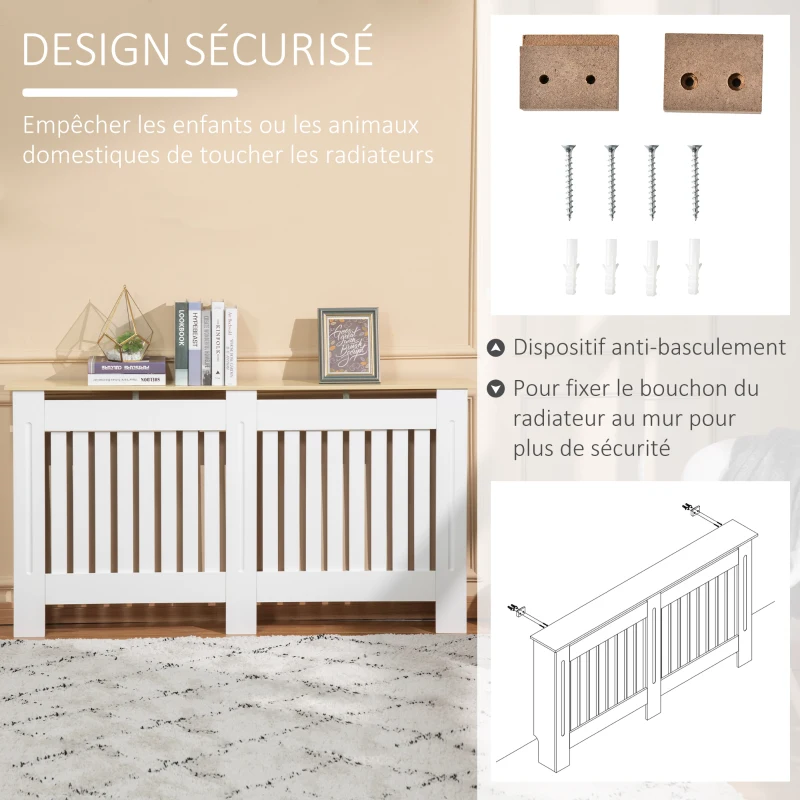 HOMCOM Cache-radiateur 152x19x83 cm en MDF Blanc