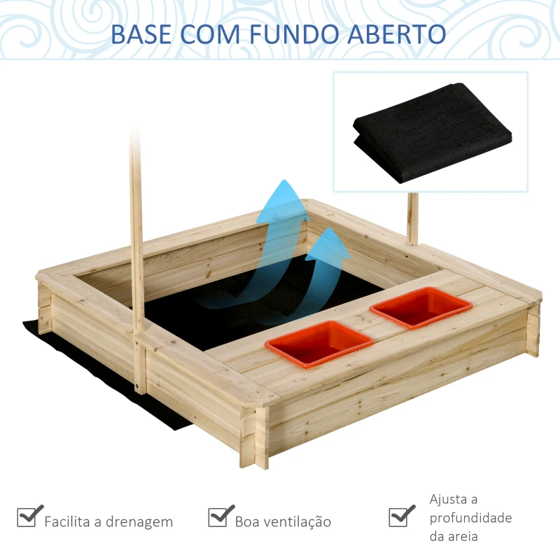 Outsunny Caixa de Areia Infantil de Madeira Caixa de Areia de Jardim para Crianças Min.3 Anos 118x118x118 cm Natural e Vermelh