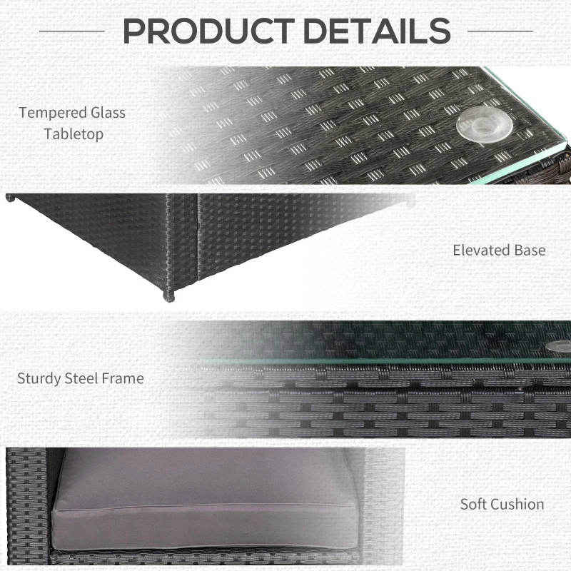 Outsunny Set Mobilier de Gradina Ratan PE de 3 Piese, 2 Fotolii de Exterior, Masuta si Perne, Negru