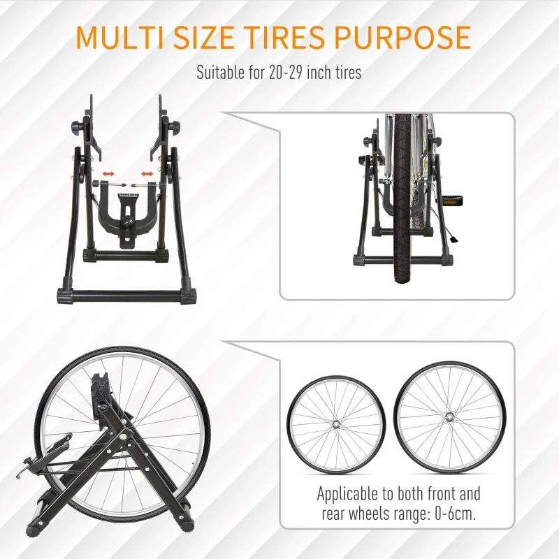 HOMCOM Suport pliabil pentru intretinerea rotilor de bicicleta de 20-29'', 58x28.5x43cm, negru