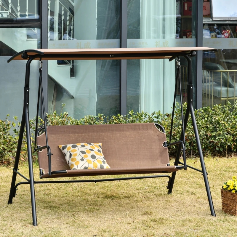 Outsunny Balansoar de Gradina/Terasa 3 Locuri cu Baldachin Reglabil din Metal si Textilen, 172x110x155 cm, Maro(m-2)