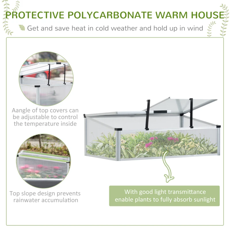 Outsunny Jardiniera inaltata cu mini sera din policarbonat si raft inferior din aluminiu si PVC, gri