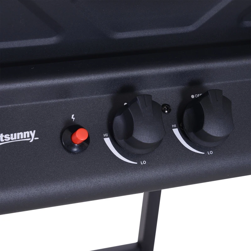 Outsunny Barbecue pe Gaz cu 2 Grilaje Raft Lateral si Capac in Metal Negru