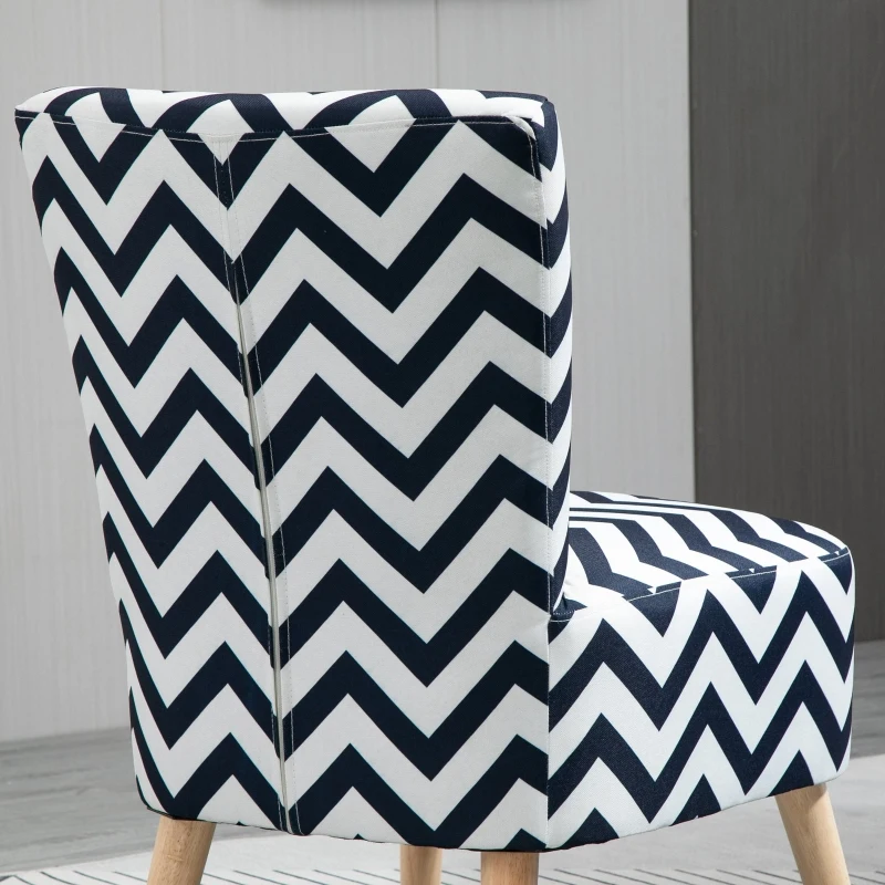 HOMCOM Scaun Capitonat cu Motive Ondulate din Lemn pentru Sufragerie si Bucatarie Alb si Albastru, 51x62x81cm