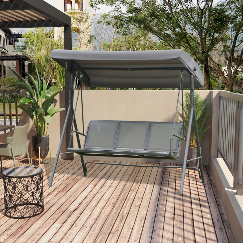 Outsunny leagan 3 locuri, cu acoperis, 178x111x155cm gri