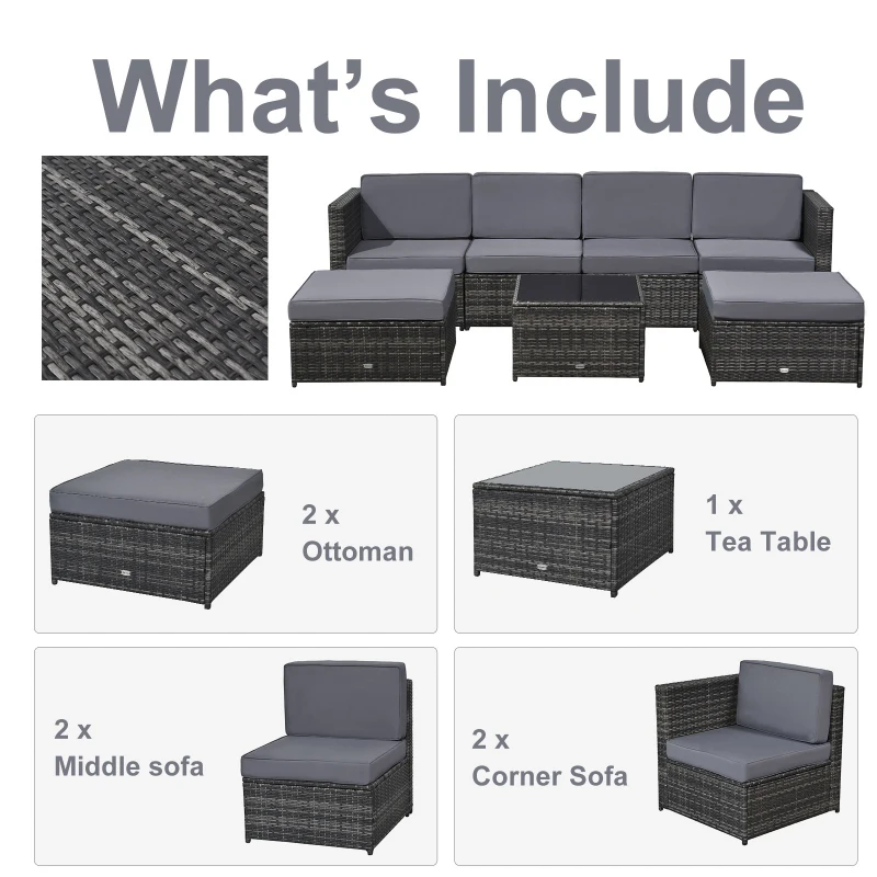 Outsunny Set din 7 Piese Living pentru exterior din Rattan , Gri