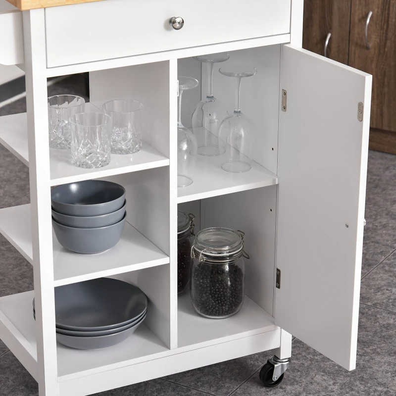 HOMCOM carucior bucatarie, din lemn, 66x39,5x86,5cm, alb(m-9)